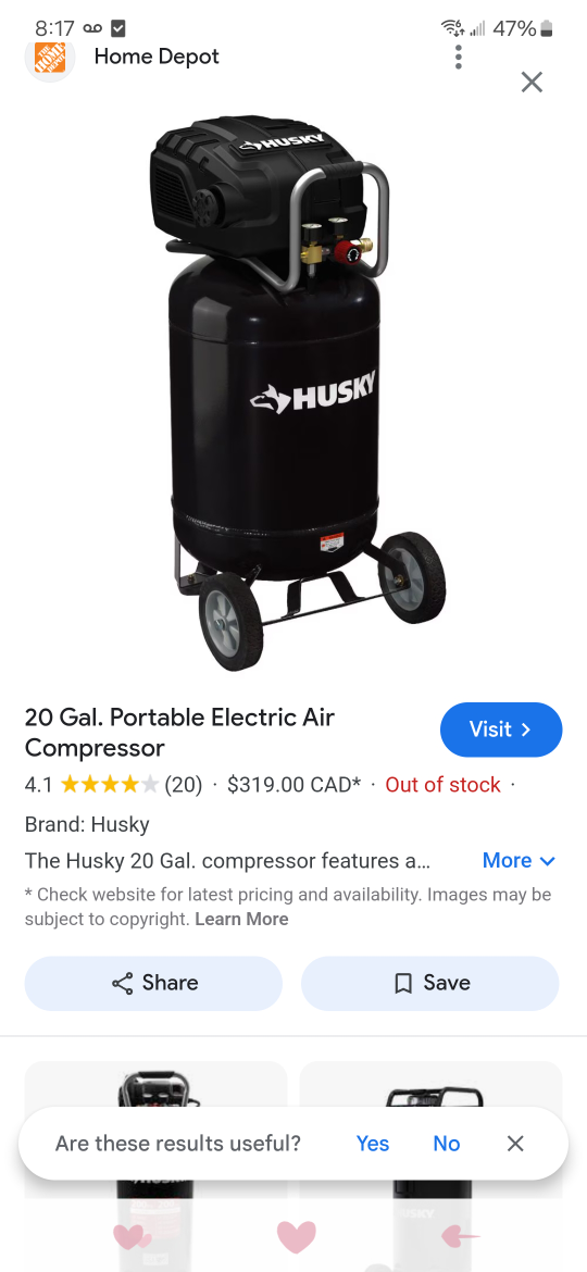 Husky 20 Gallon Air Compressor - photo 2