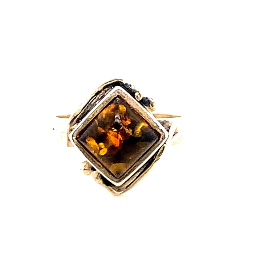 Sterling silver Genuine Amber Ring image indicator(2)