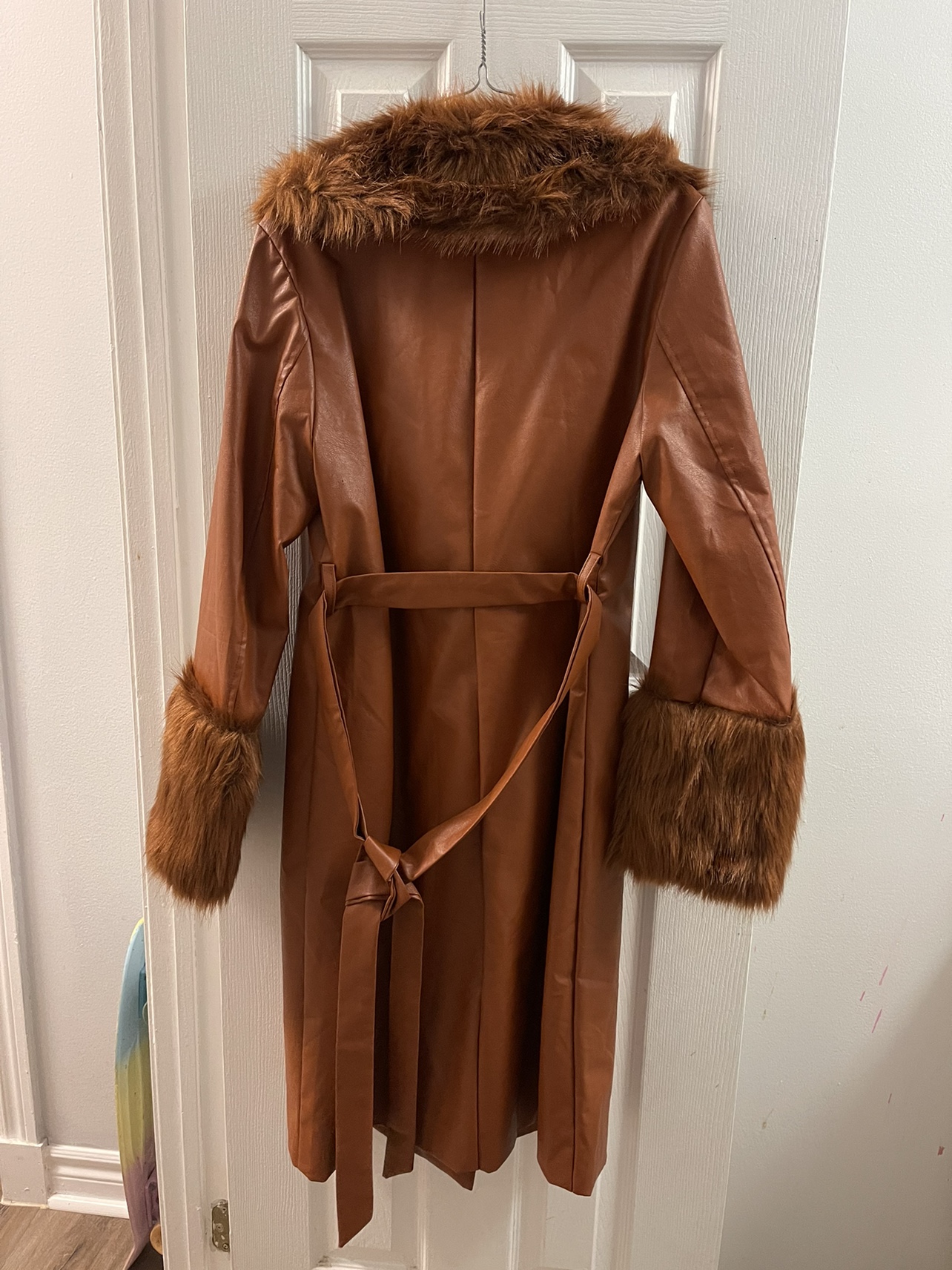 Faux Fur Trimmed Leather Coat - photo 2