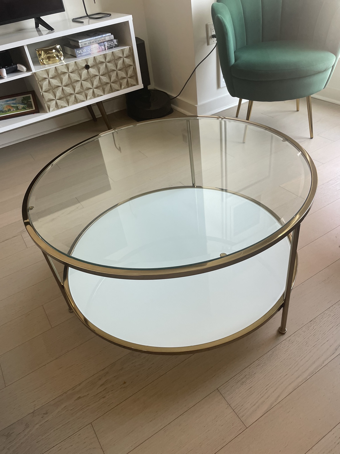 Gold Round Coffee Table with Glass Top