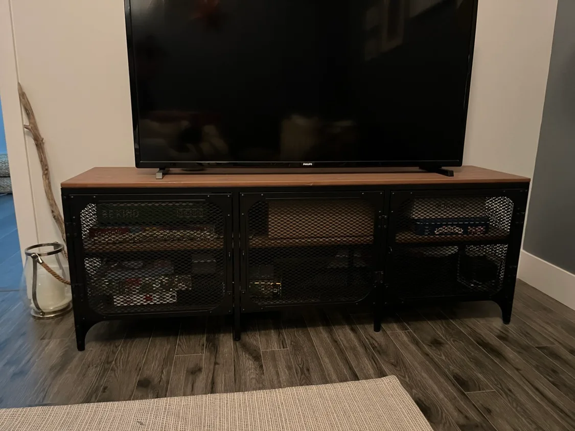 👉 MOVING SALE - IKEA Black Metal TV Stand with Wood Top image indicator(3)