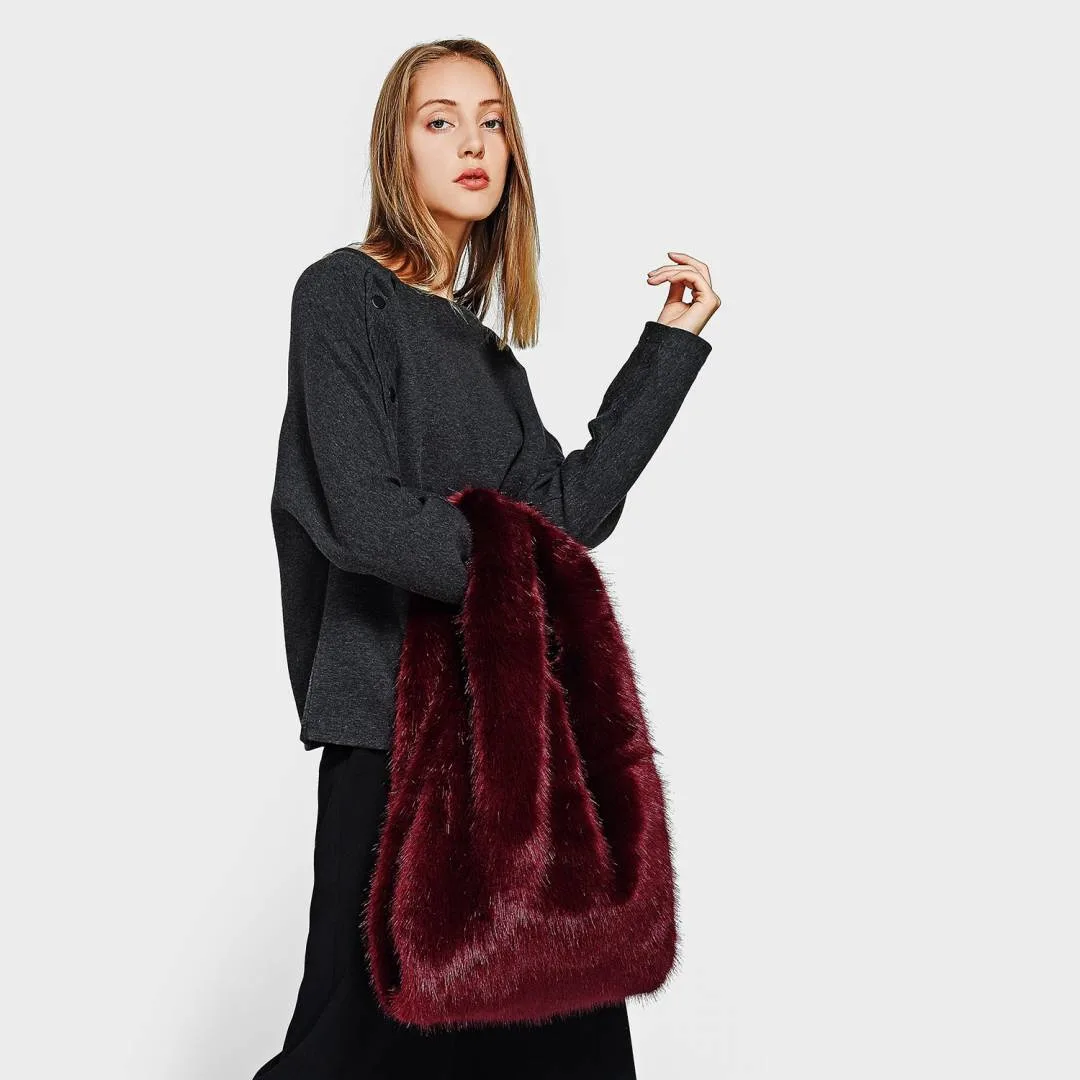 LIKE NEW Charles & Keith cherry red furry tote bag image indicator(6)