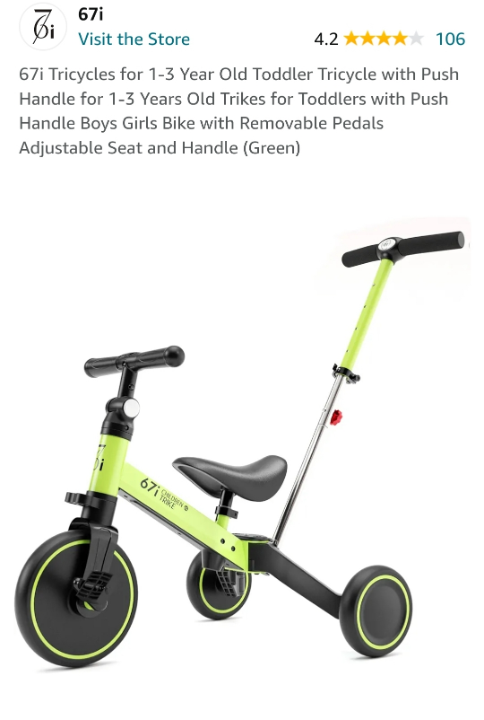 New Toddler tricycle with push handle