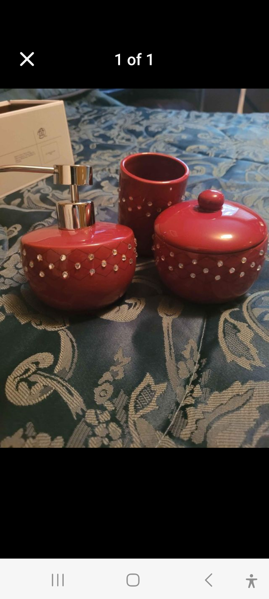 Red Bathroom Set with Rhinestones