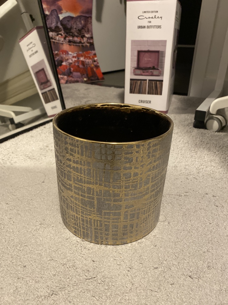MOVING SALE Gold and Black Ceramic Planter