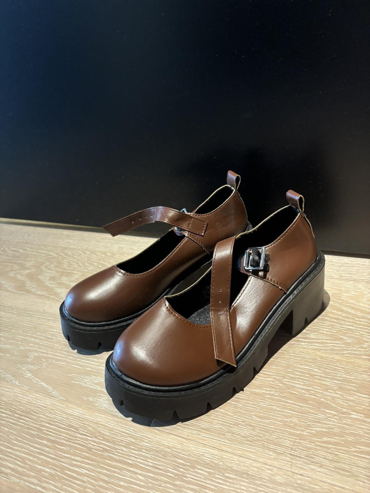Brown Buckle Platform Shoes