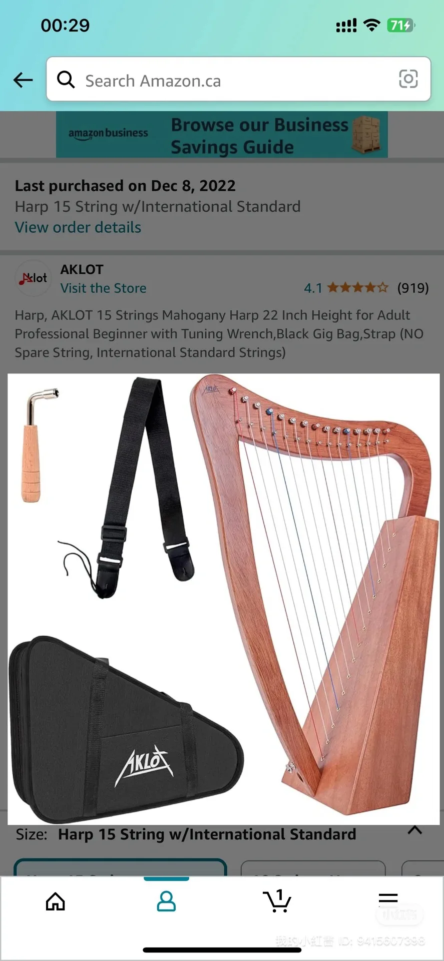 AKLOT 15 String Mahogany Harp