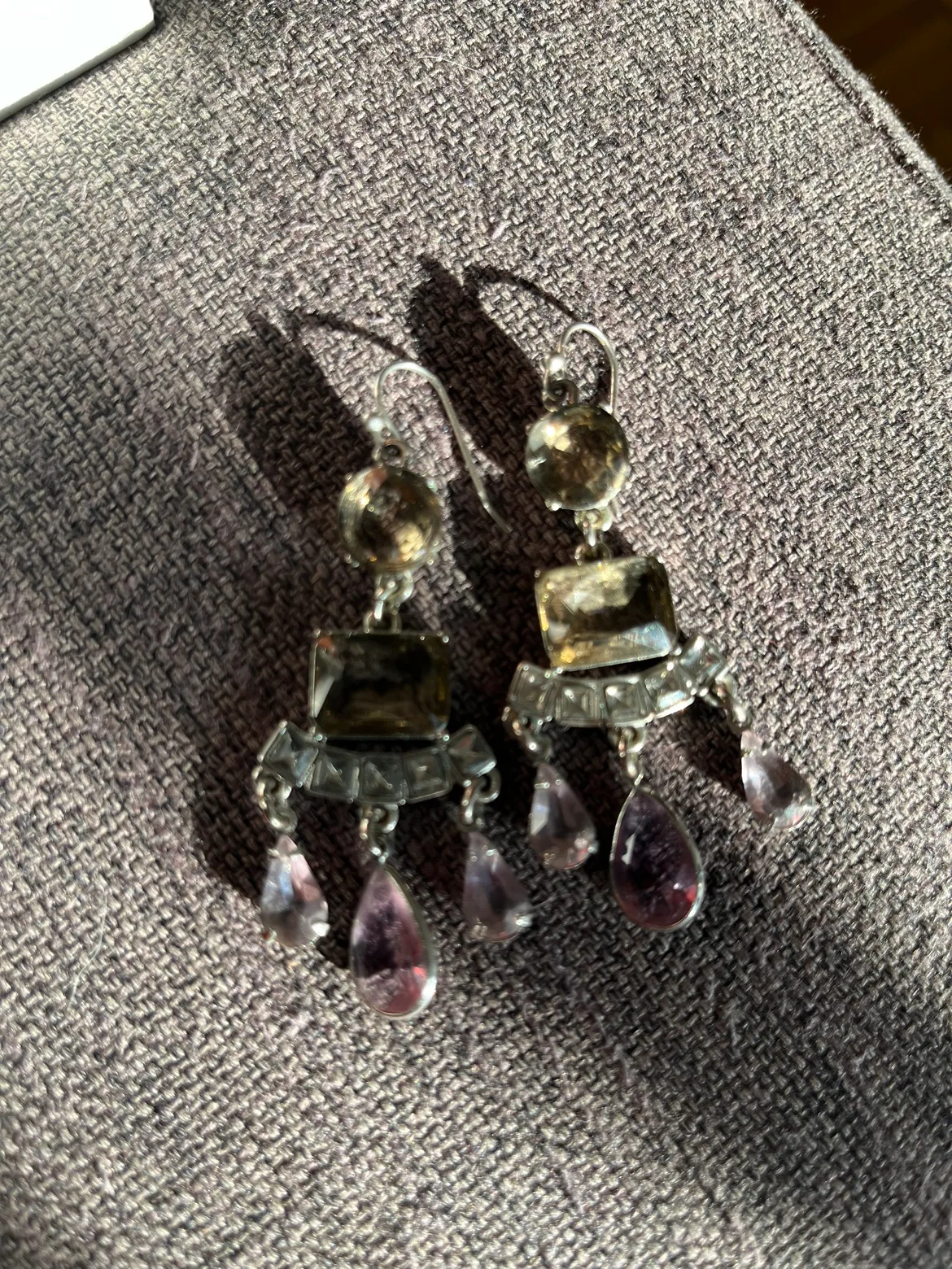 Amethyst and Topaz coloured crystals Dangle Earrings image indicator(5)
