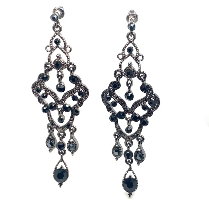 Black Crystal & Marcasite Chandelier Earrings image indicator(2)