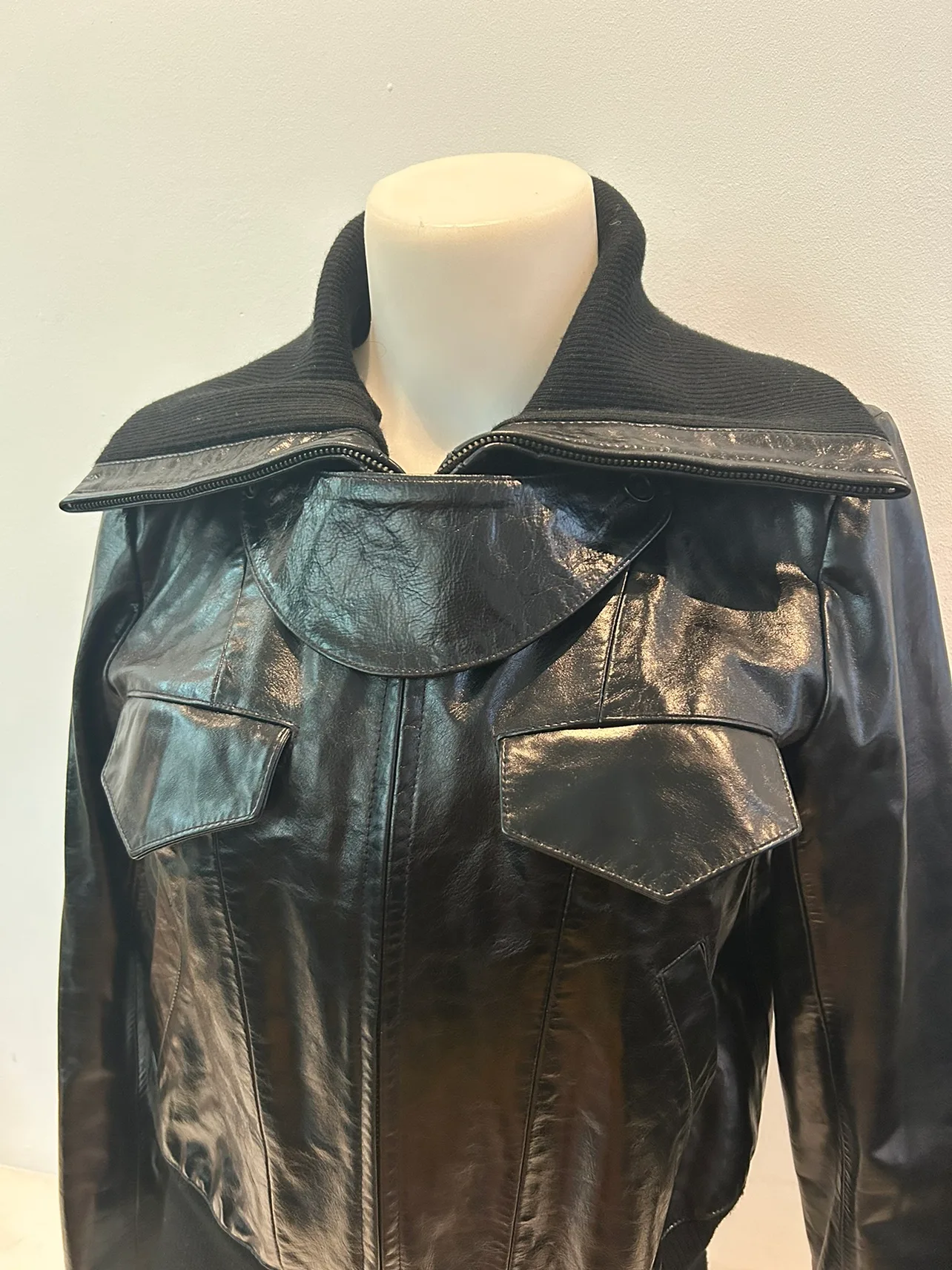 New Club Black Leather Jacket bomber jacket image indicator(4)