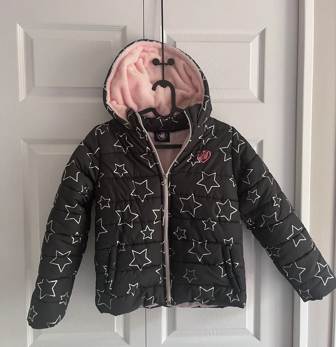 Girls' Black Puffer Jacket with Pink Lining thumbnail