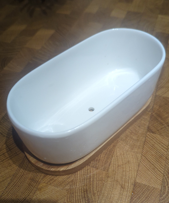 White Ceramic Planter with Wooden Base