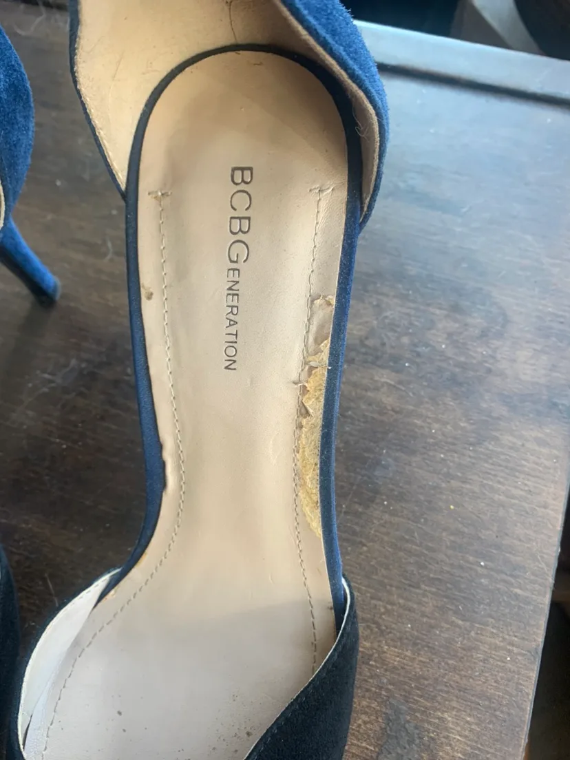 BCBG Generation Blue and Black ankle strap Heels image indicator(7)