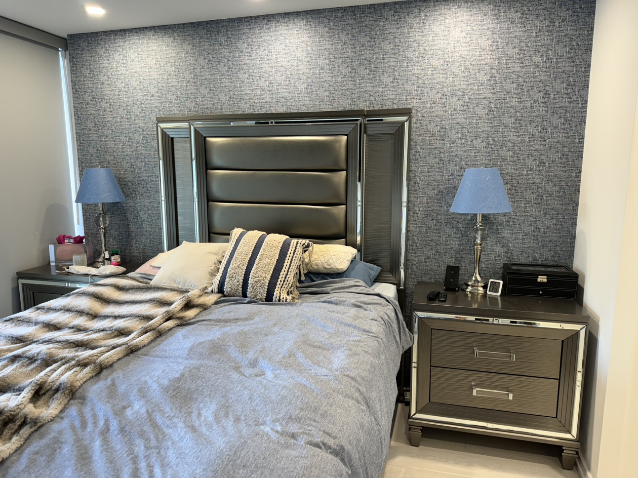 Queen Size Bed Frame with Two Nightstands