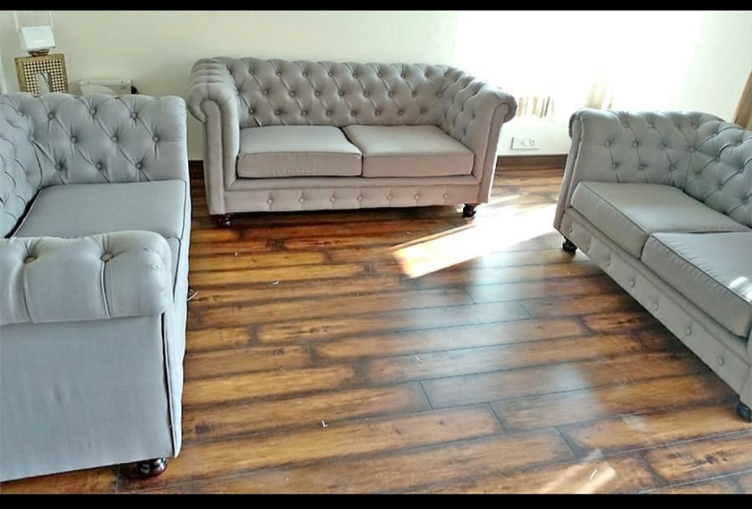 Grey modern velvet sofa set - photo 2