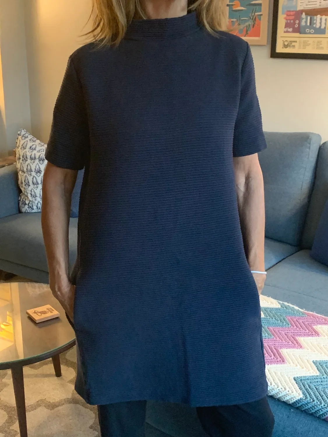 French Connection Navy Blue Ribbed Shift Dress thumbnail