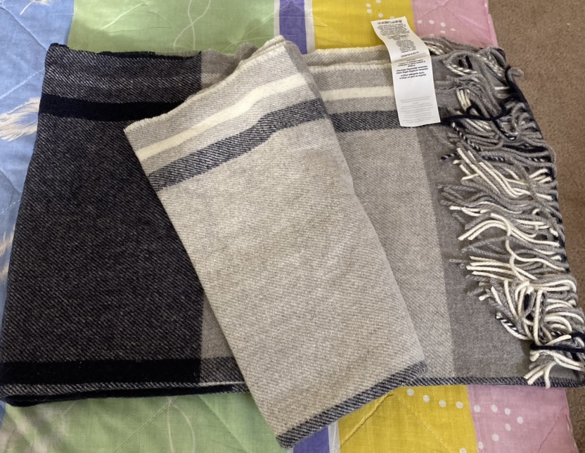 Grey and Navy Plaid Throw scarf