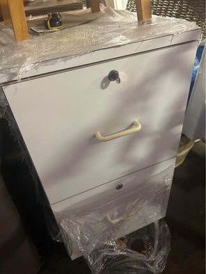White wooden 2 drawer filing cabinet melamine with lock and key