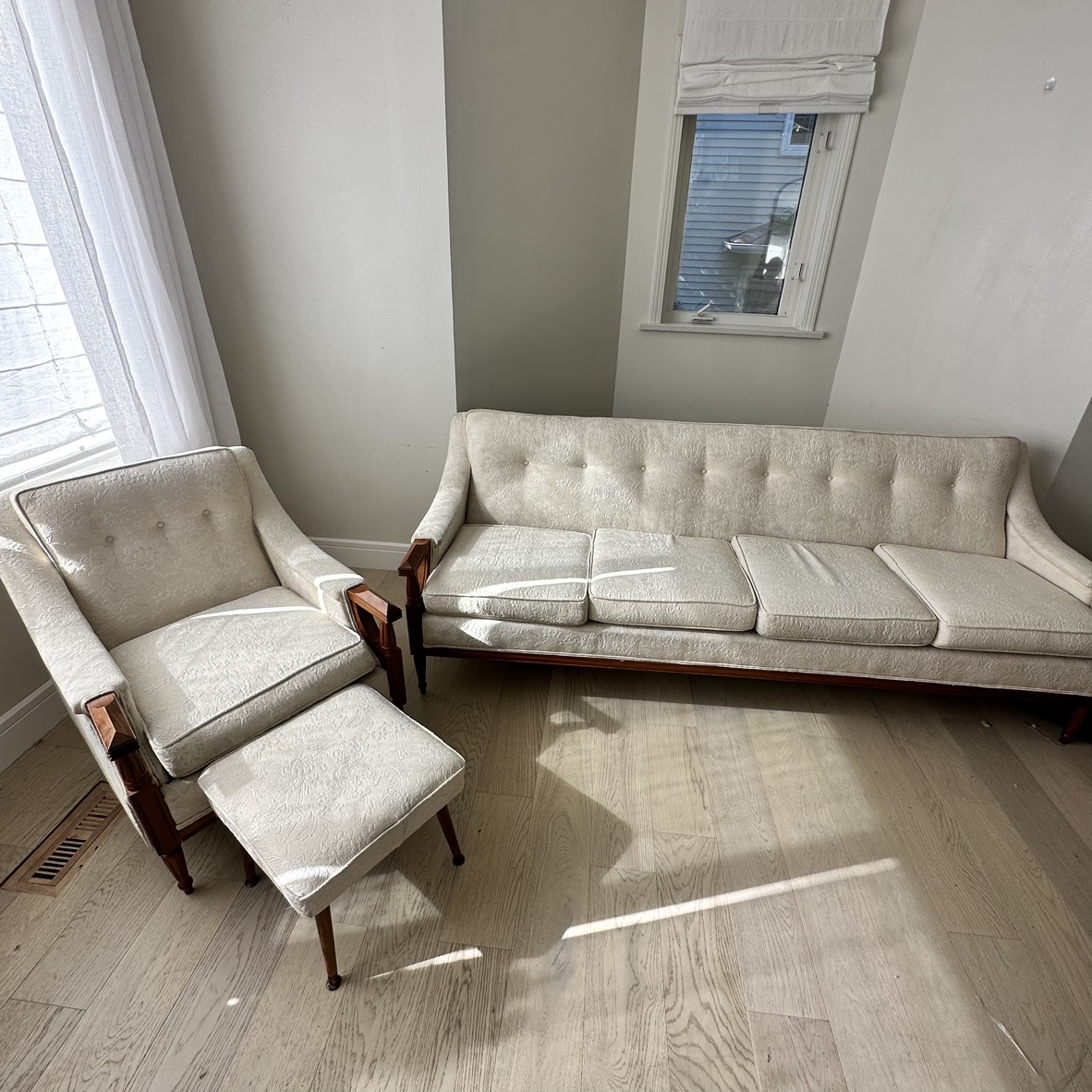 Set of Ivory White 4-seat sofa and armchair with ottoman - photo 5