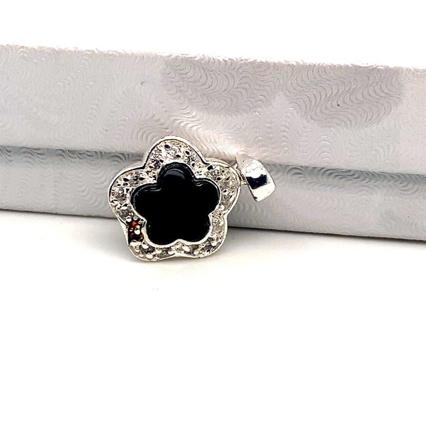 Sterling Silver Black Onyx Flower Pendant - photo 4