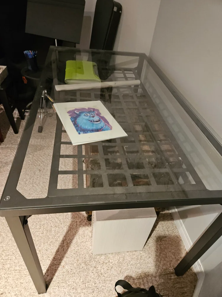 Glass top table with metal base thumbnail
