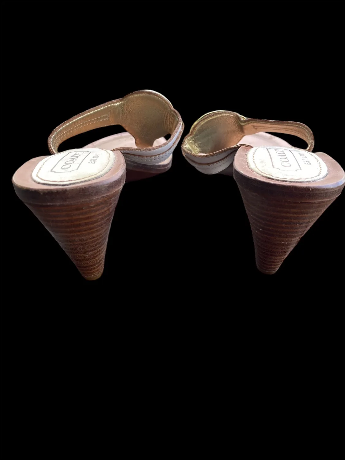 Coach White Leather Sandals with Blue Stone Accent image indicator(2)