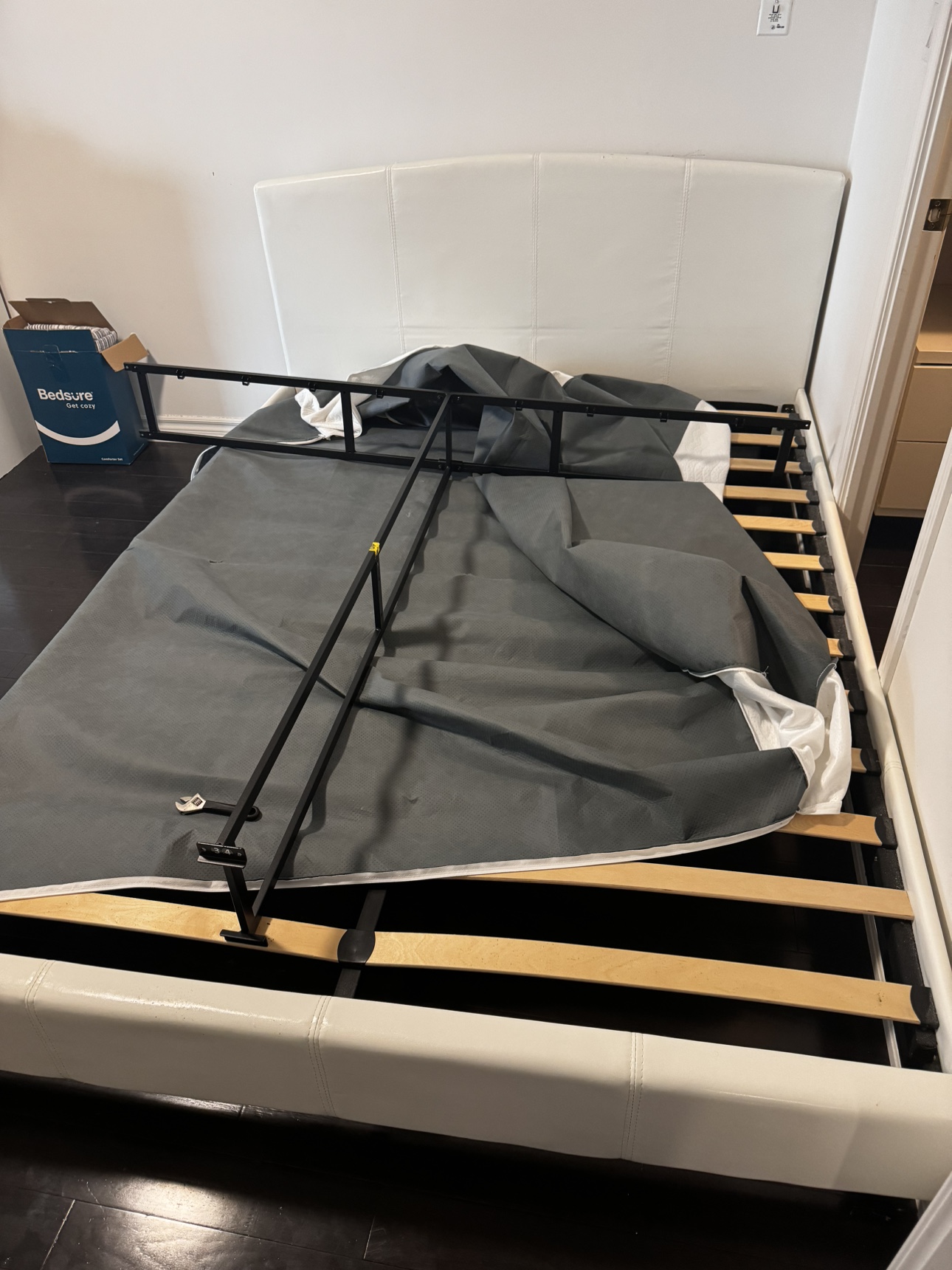 White Headboard Bed Frame+ box spring