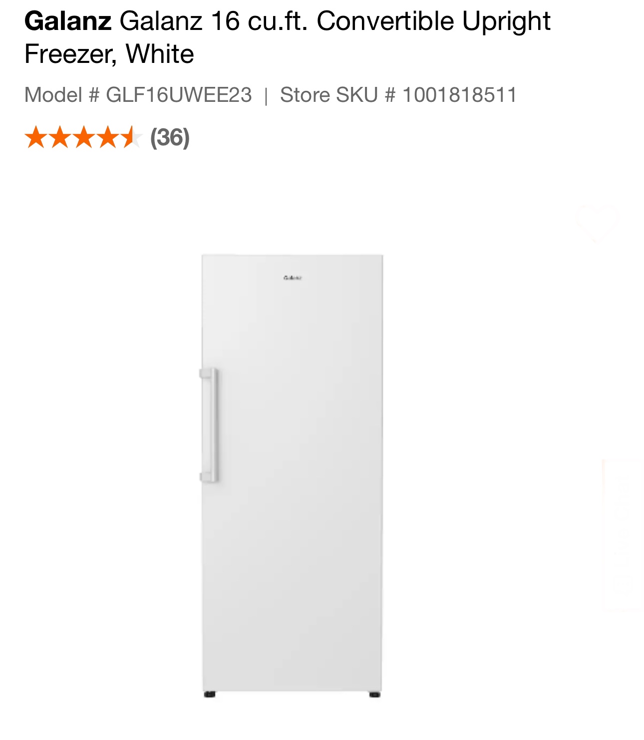 Galanze 16 cu. ft. Convertible Upright Freezer