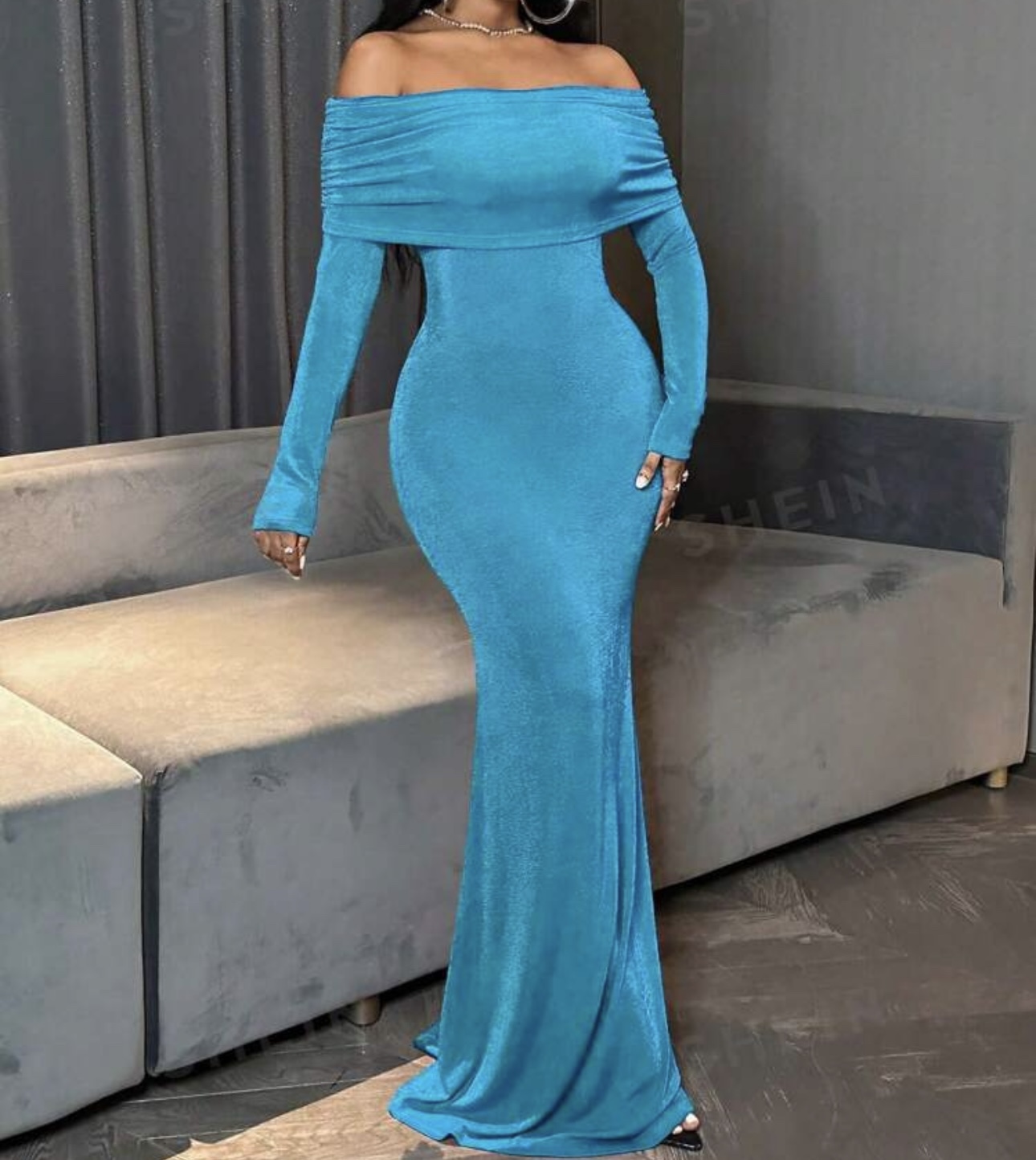 Blue Off the Shoulder Dress