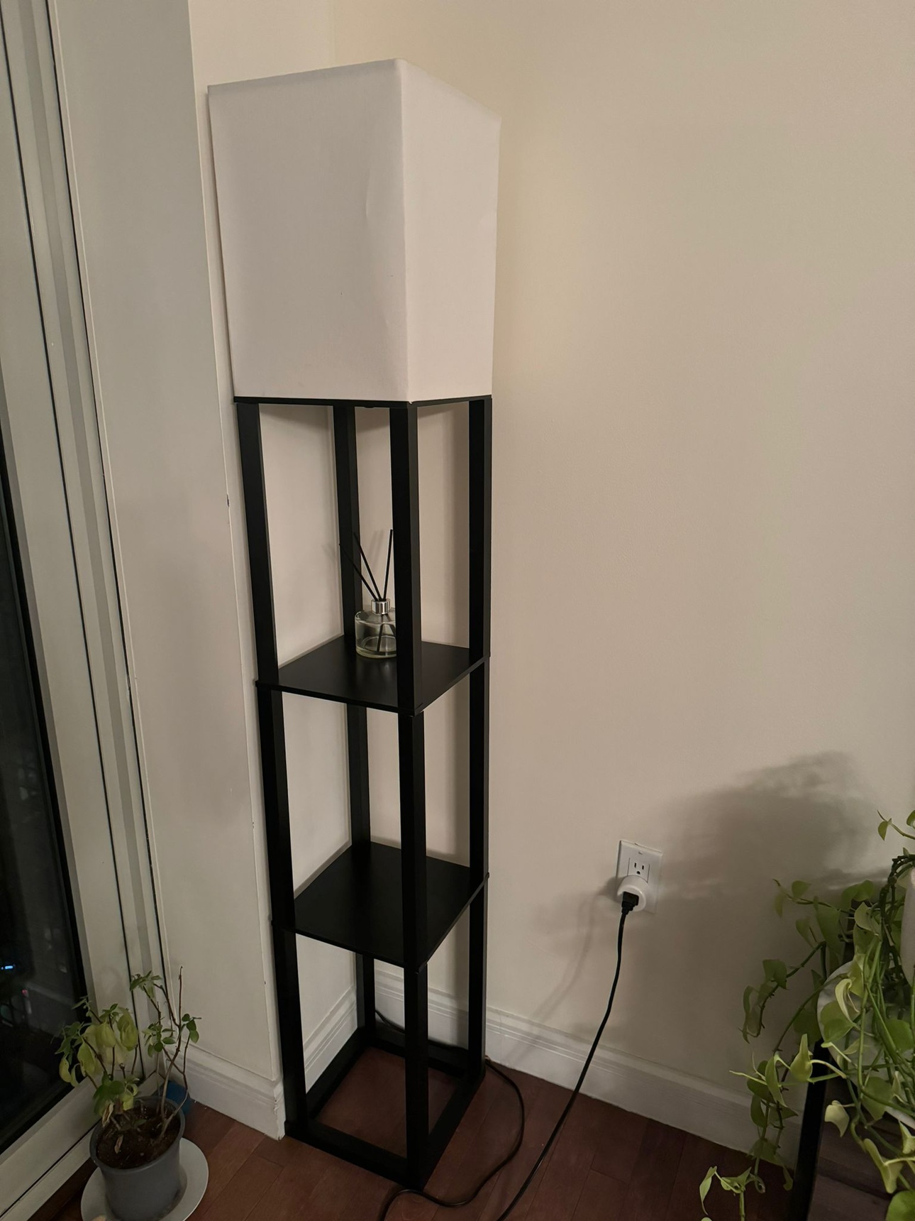 2x Black Floor Lamp With Shelf