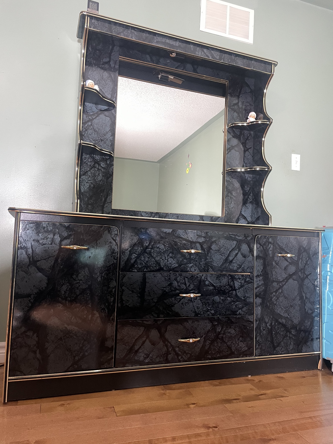 Black Vanity with golden trim and Mirror - photo 2