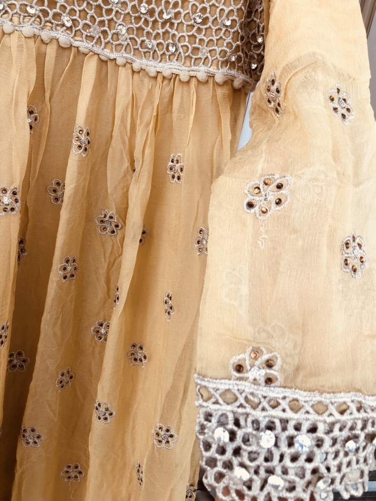 Beige Embroidered 3 piece suit | desi clothes - photo 4