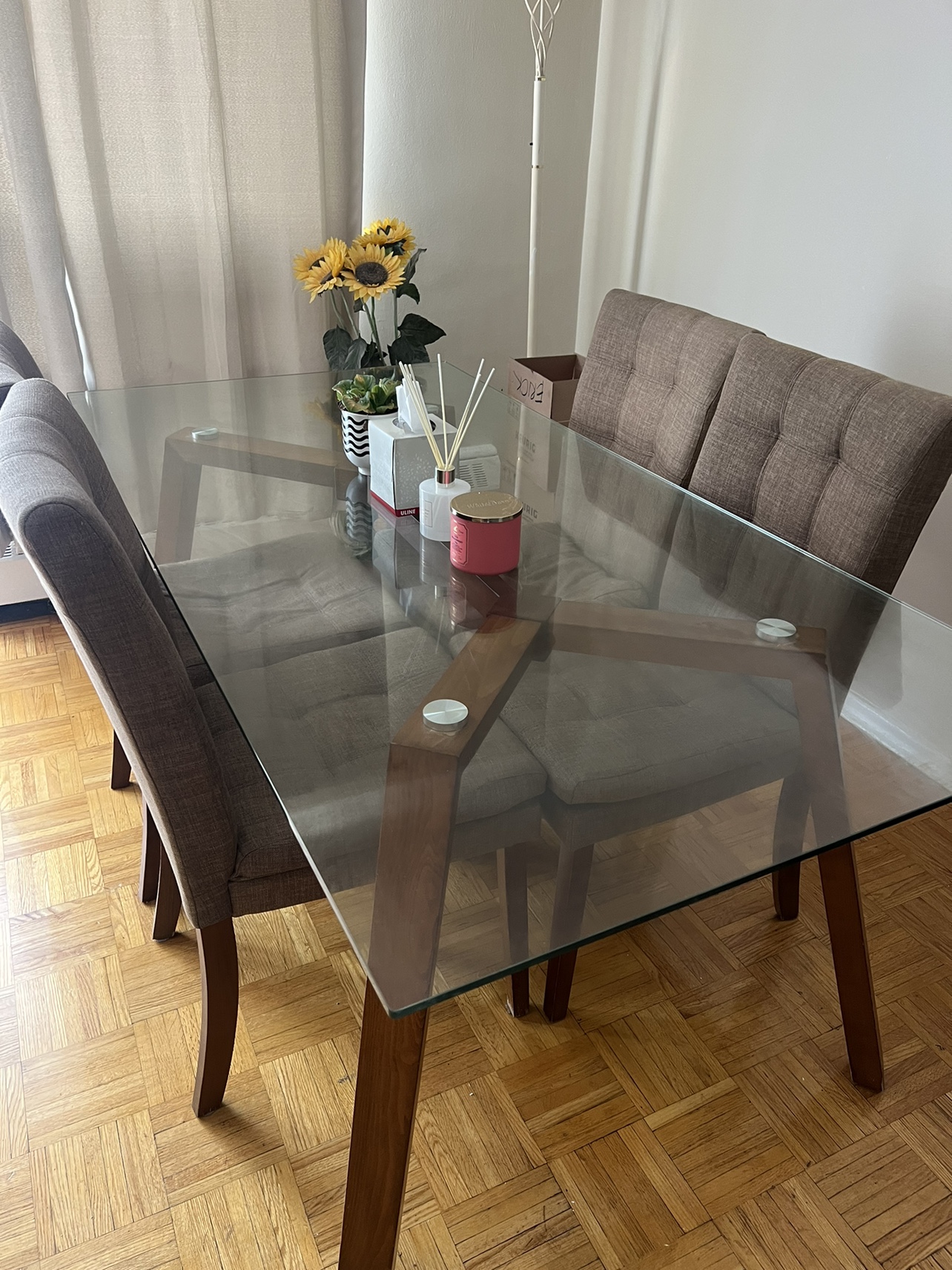 Long Glass Dining Table and 5 Chairs - photo 2