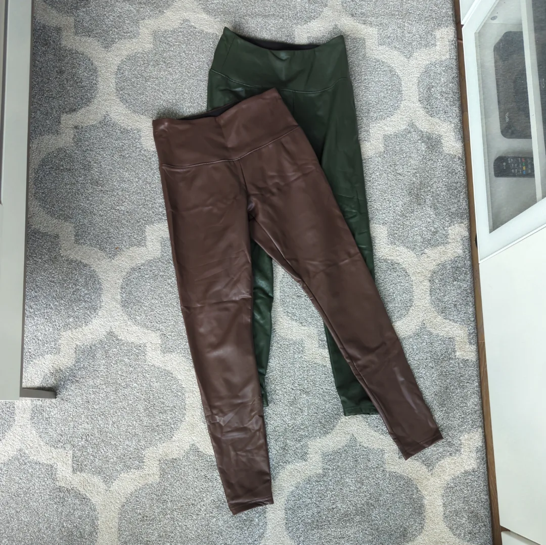 Joe Fresh Faux Leather Leggings - Green and Brown thumbnail
