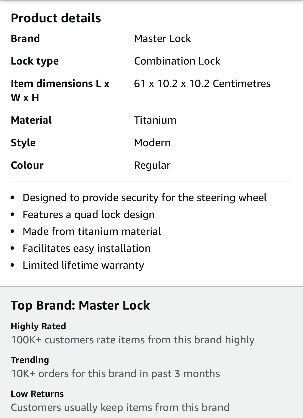 Master Lock Steering Wheel Lock - photo 2