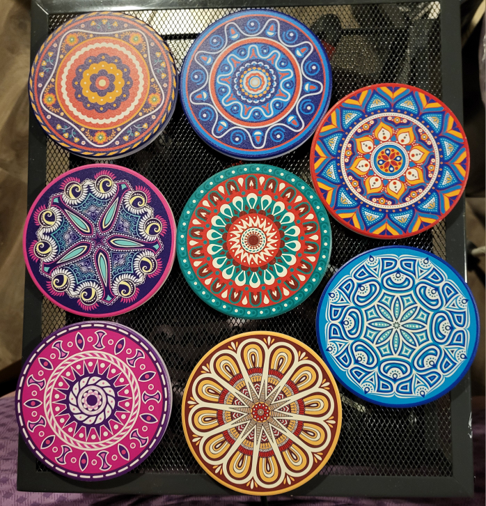 set if 8 ceramic coasters with cork