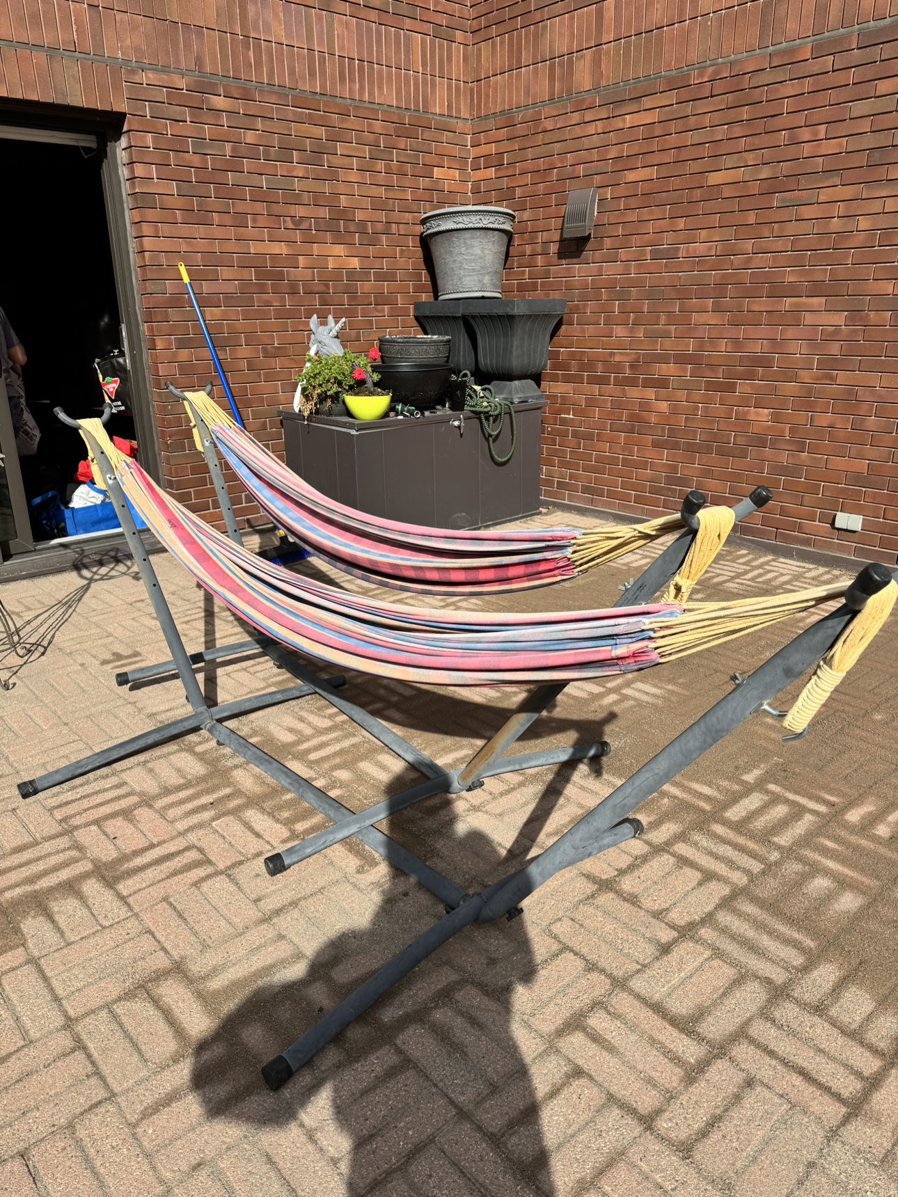 Two Hammock stands with Hammocks