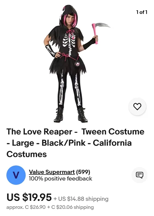 #Halloween The Love Reaper Tween (12-14Yo) Costume image indicator(2)