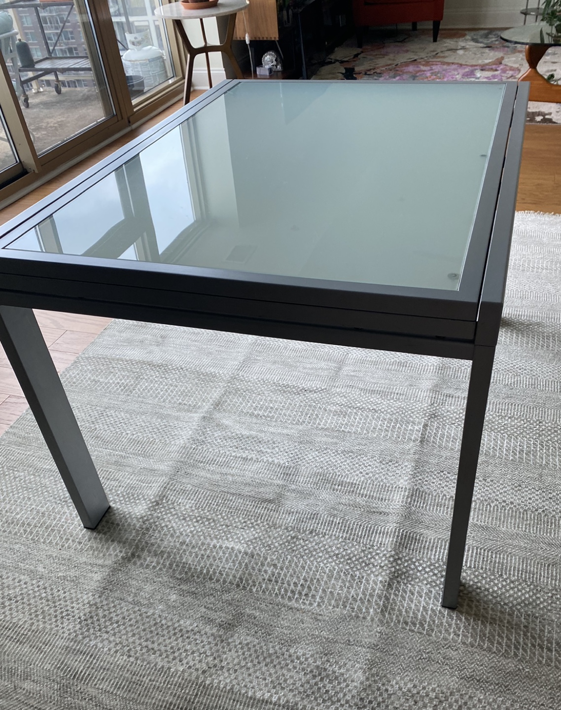 Extendable Glass Dining Table with Metal Frame - photo 5