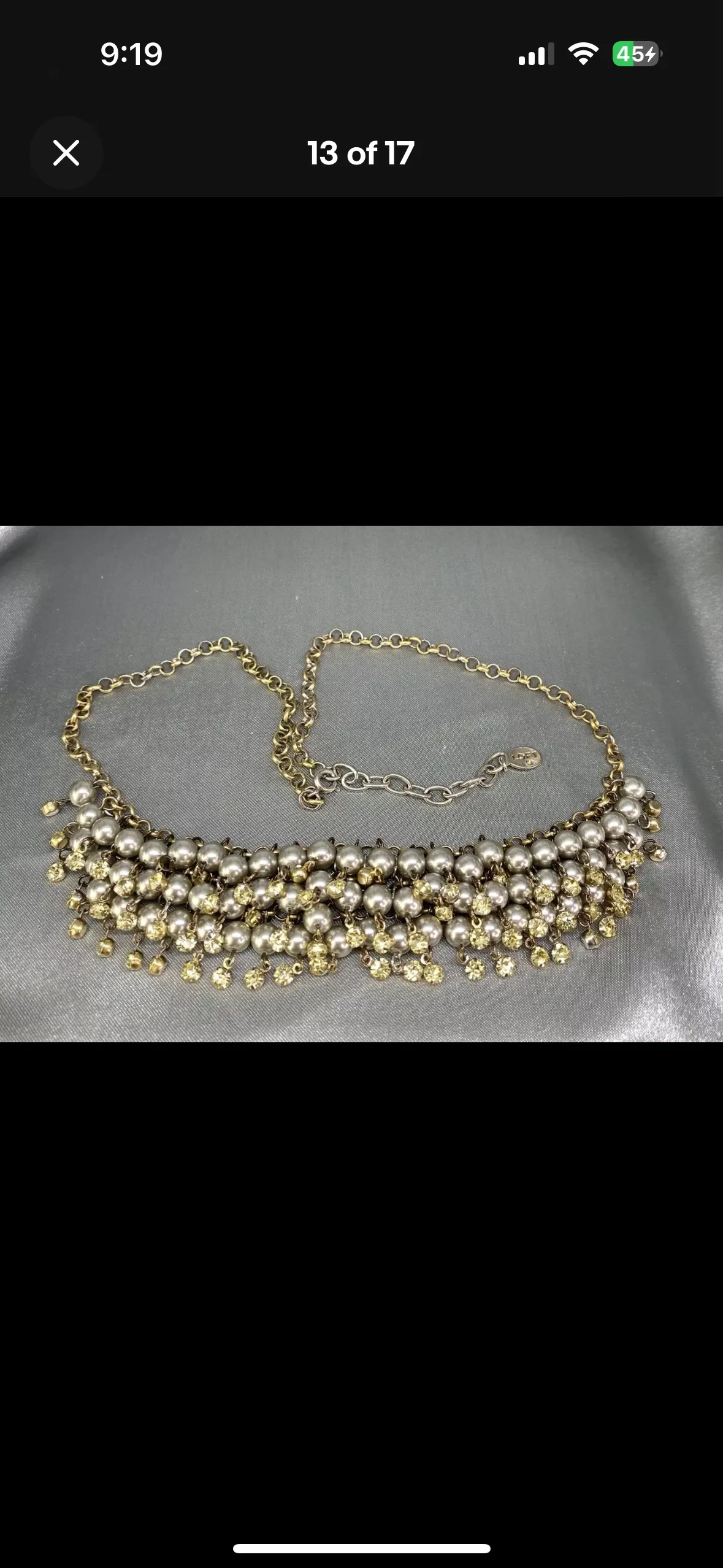 Loft Tiered Fan Bib Necklace Pewter Faux Pearl Crystals image indicator(7)