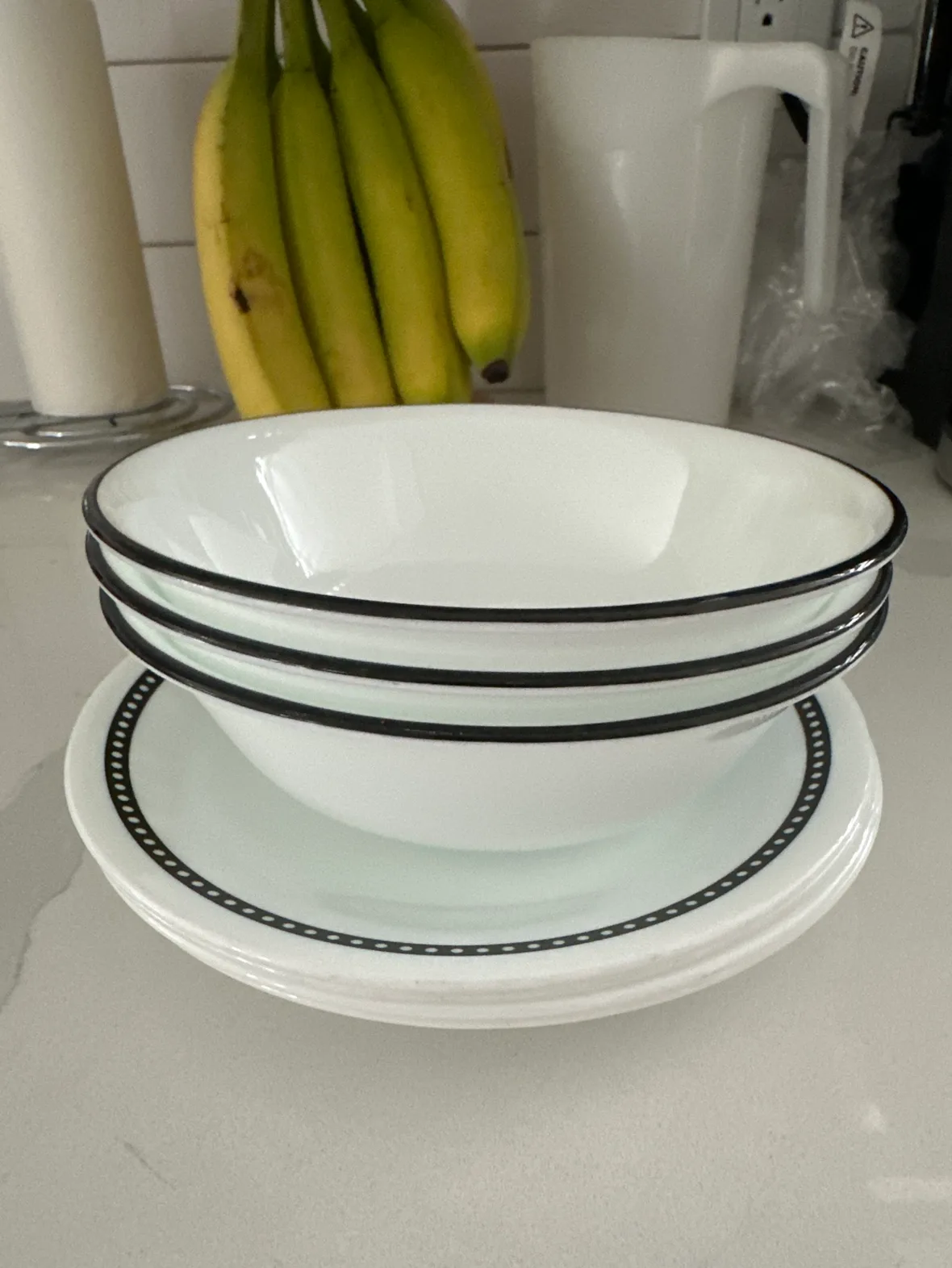 White Bowl Set with Black Trim thumbnail
