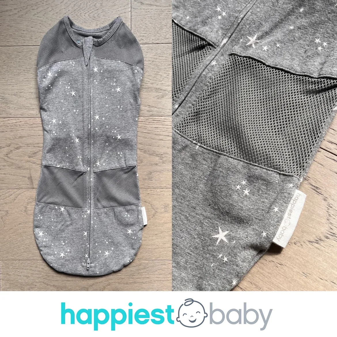 Happiest Baby Sleepea Swaddle Grey Charcoal Stars - Size S thumbnail