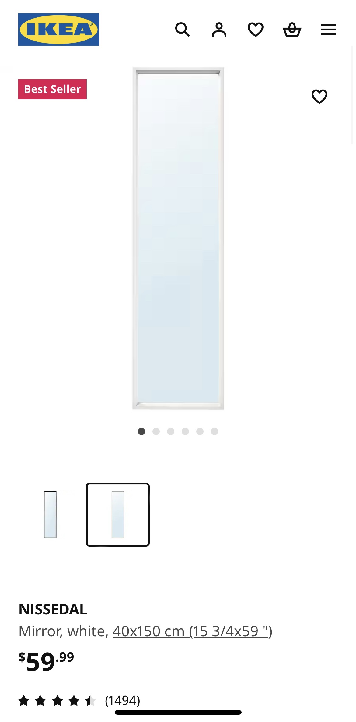IKEA NISSEDAL Mirror, White - photo 3