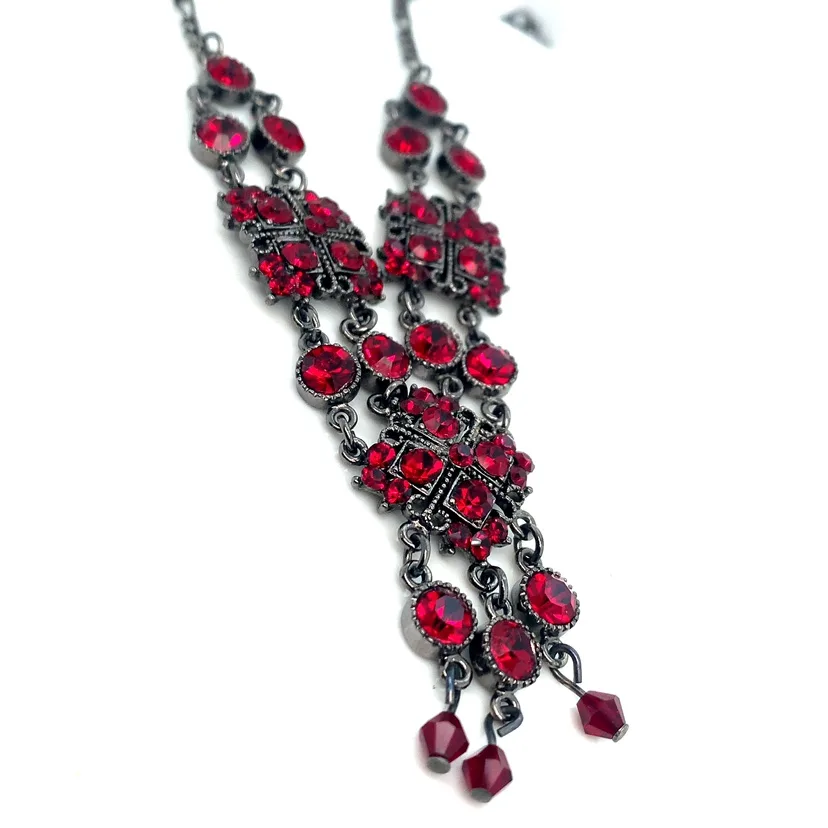 Red Rhinestones Choker Necklace with 3” extender image indicator(2)