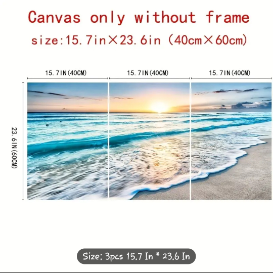 3 Piece Canvas Wall Art - Ocean Sunset - photo 2