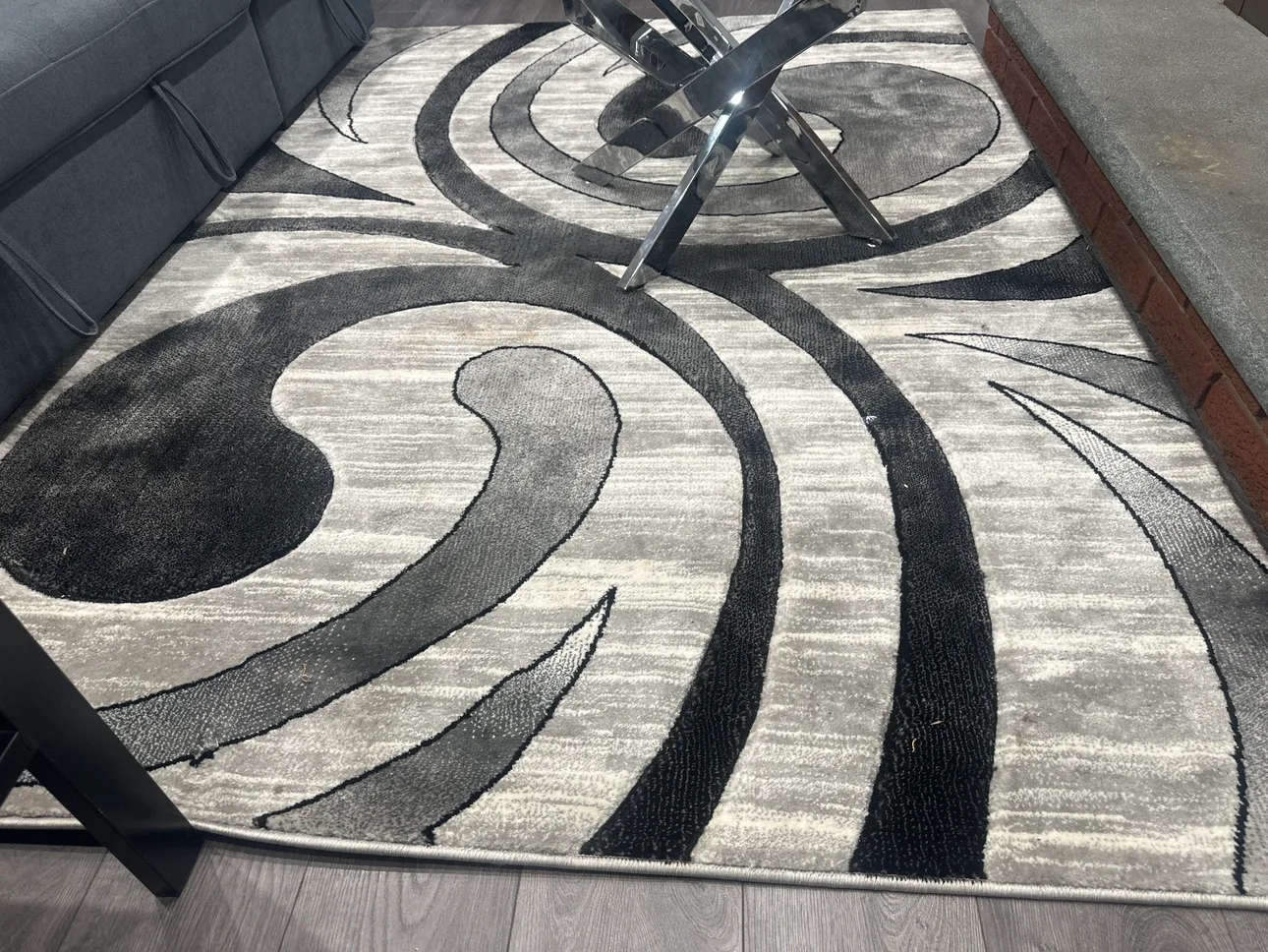 Modern Abstract Grey and Black Area Rug thumbnail
