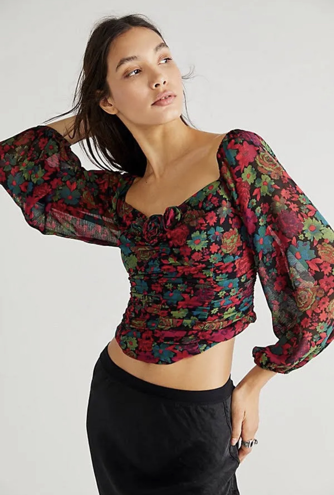 NEW Free People Women's Floral Pull Sleeve Top Sz: XS