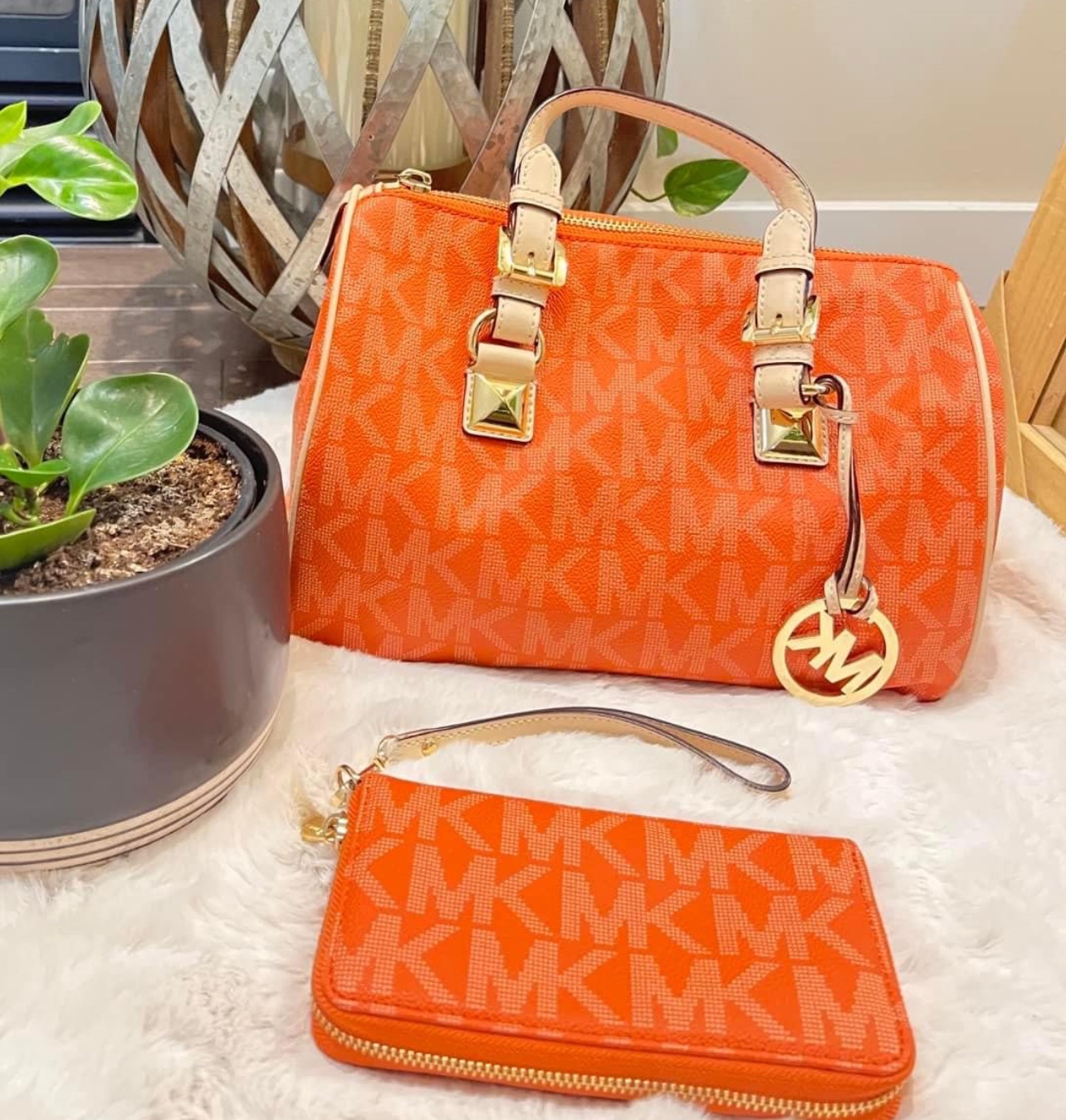 Michael Kors Orange Handbag and Wallet