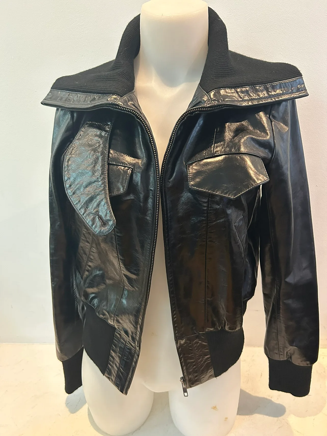 New Club Black Leather Jacket bomber jacket image indicator(2)
