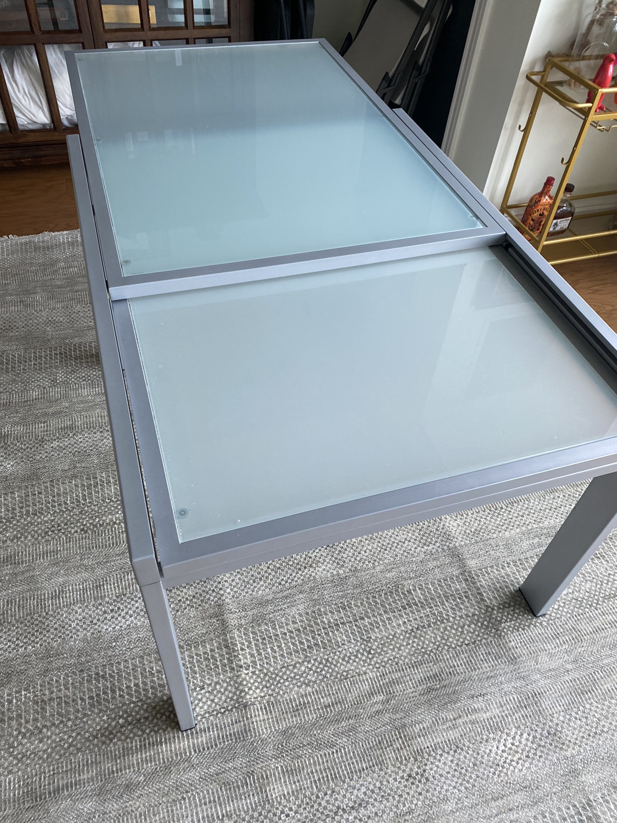 Extendable Glass Dining Table with Metal Frame - photo 2